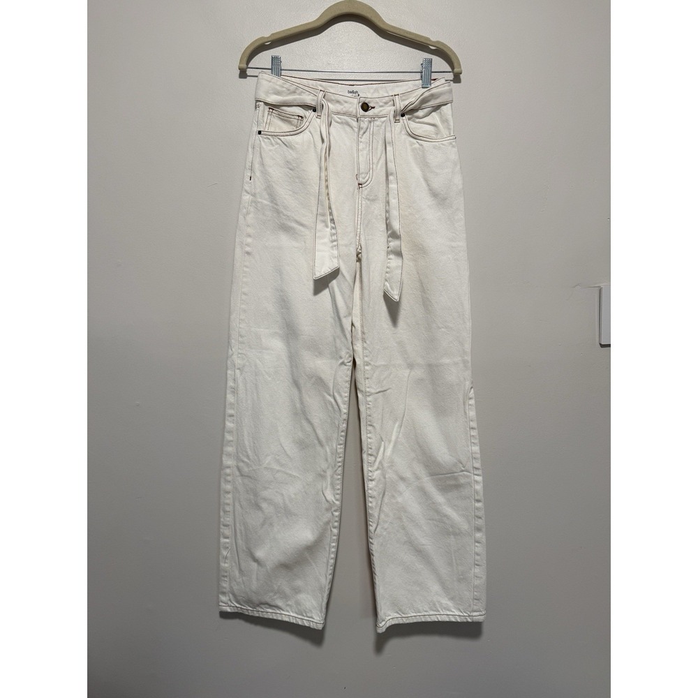 ba&sh White Wide Leg Contrast Stitched Jeans Removable Tie Belt‎ Size Small